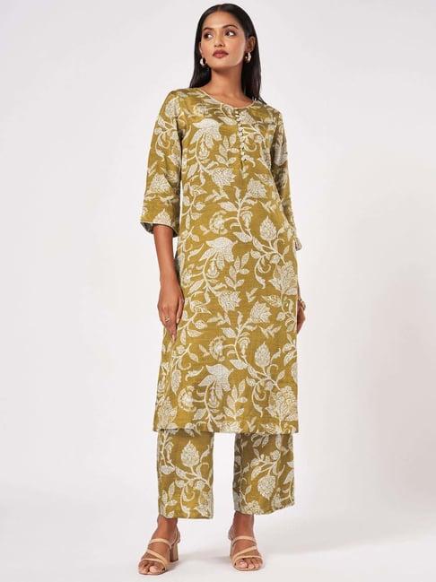 marigold lane yellow printed kurta pant set