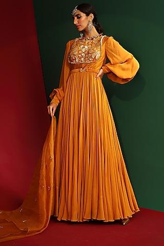 marigold yellow embroidered anarkali set