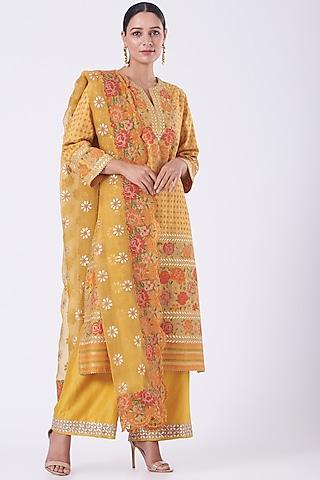 marigold yellow embroidered straight kurta set