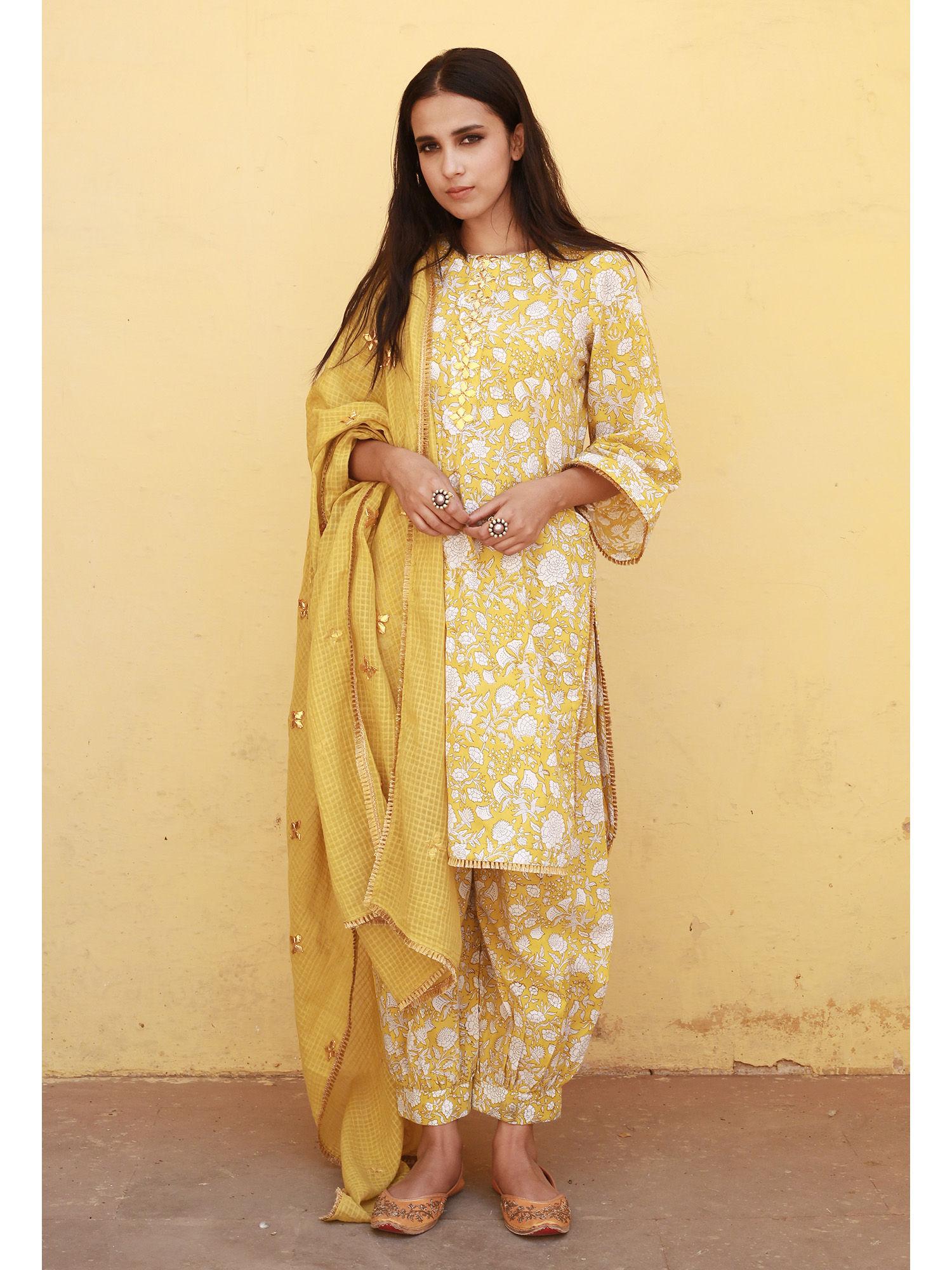 marigold yellow kurta (set of 3)