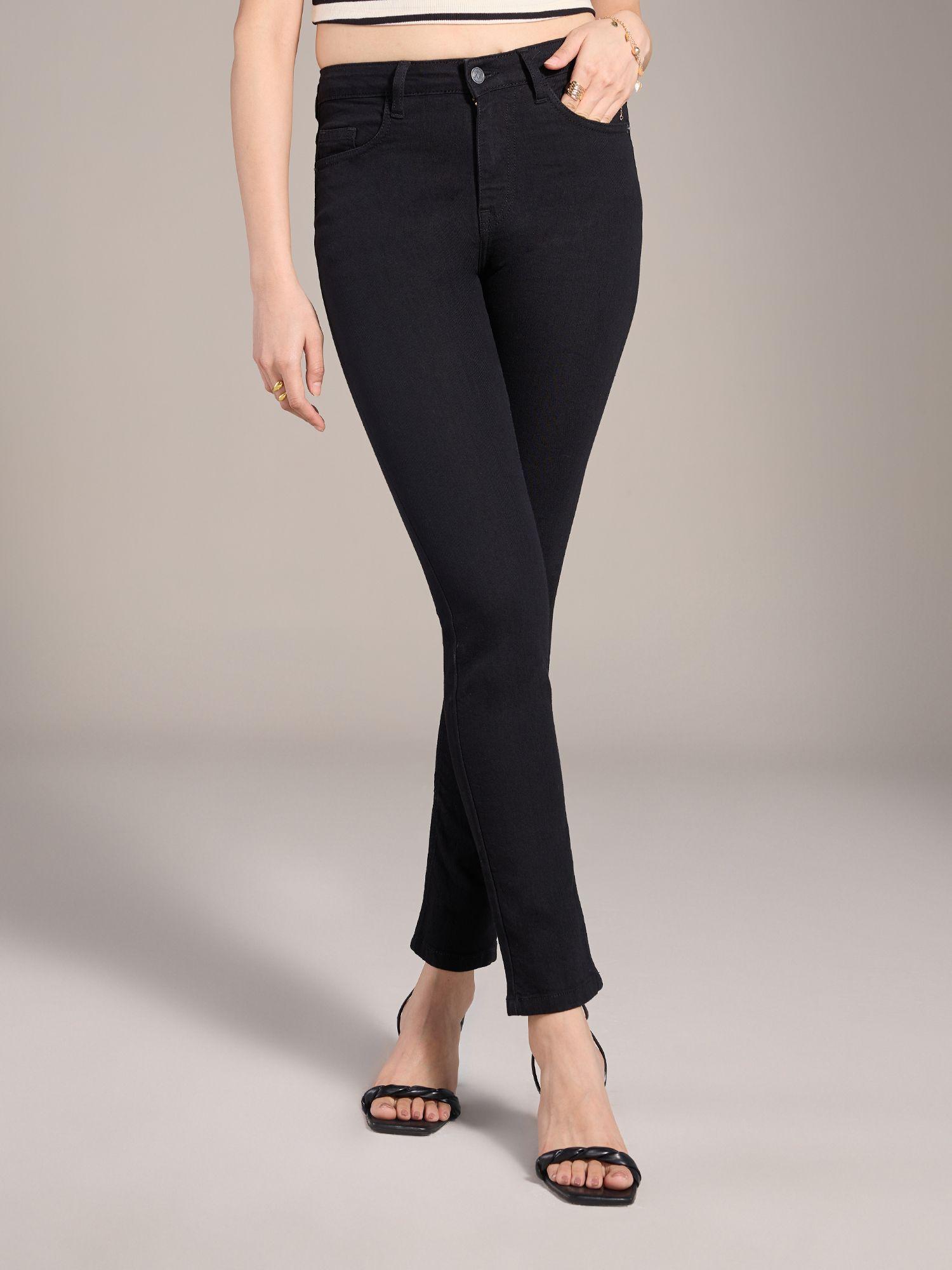 marilyn black solid high waist slim fit denims