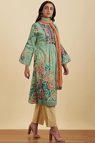 marin green floral printed kurta set