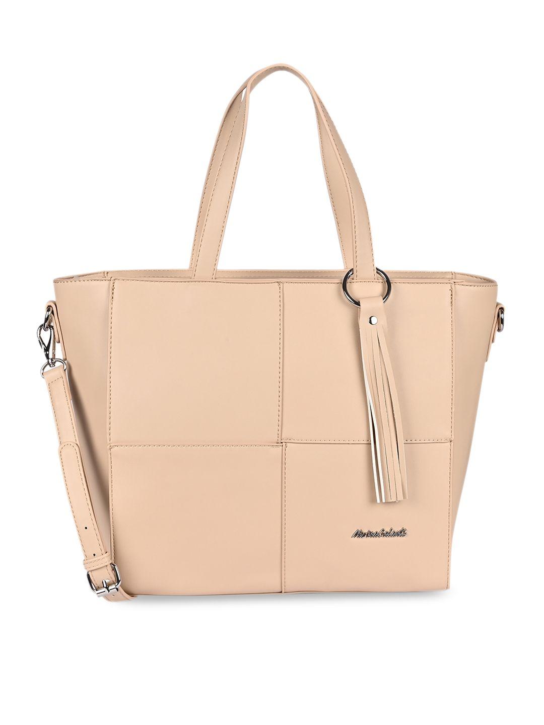 marina galanti cream-coloured structured shoulder bag with tasselled