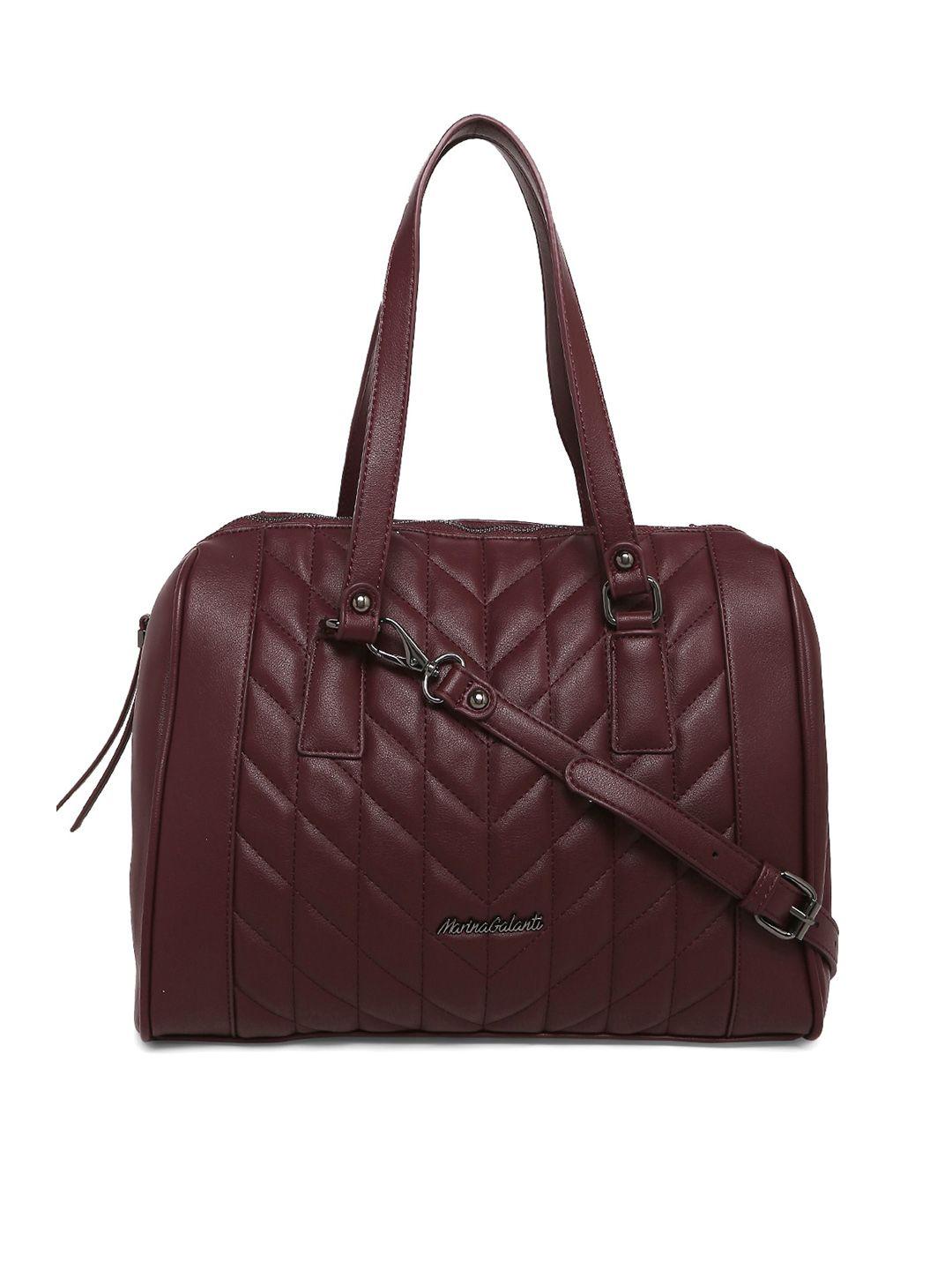 marina galanti maroon textured structured shoulder bag with quilted