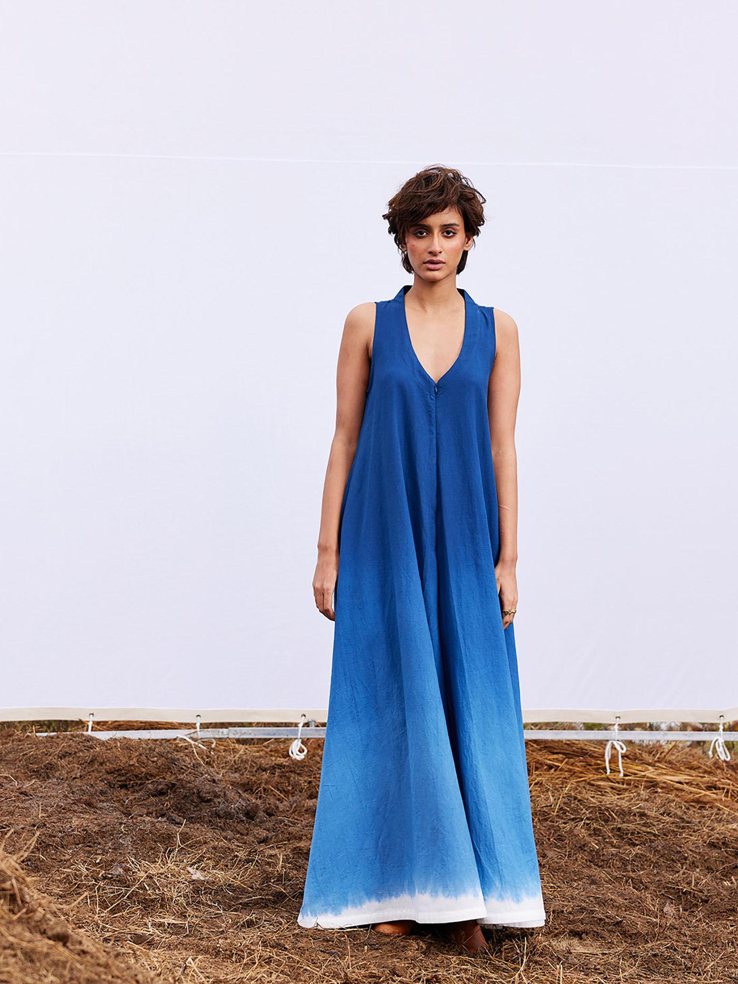 marine blue ombre flared jumpsuit