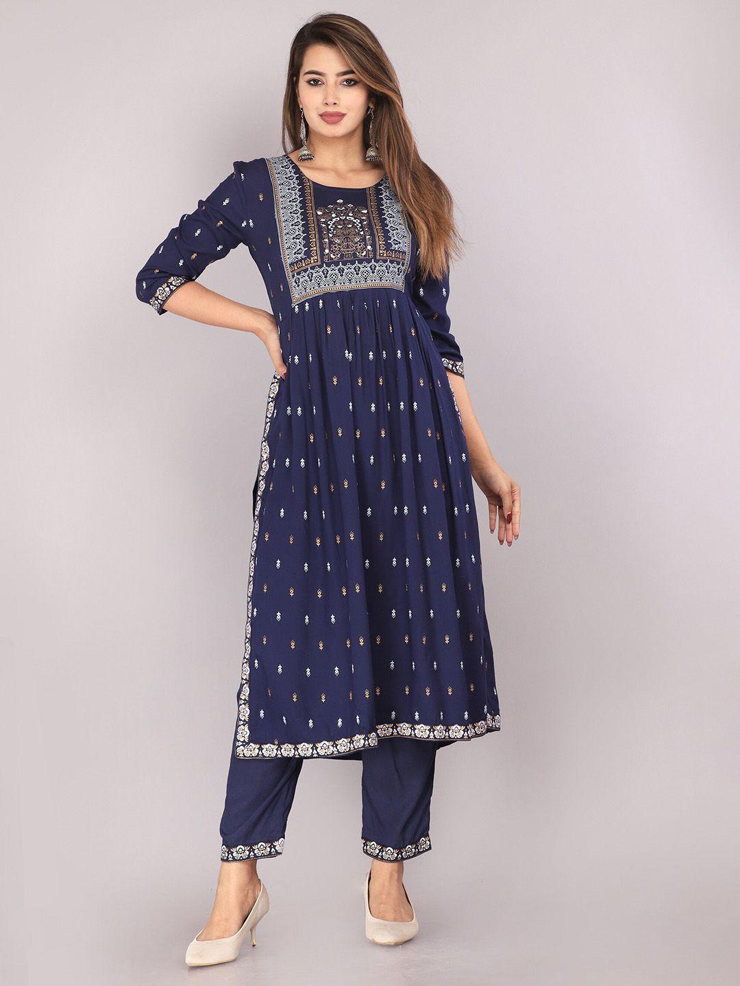 marisy ethnic motifs printed empire kurta with trousers