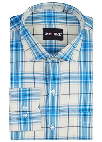 mark & albert men's checkered slim fit cotton formal shirt electric blue