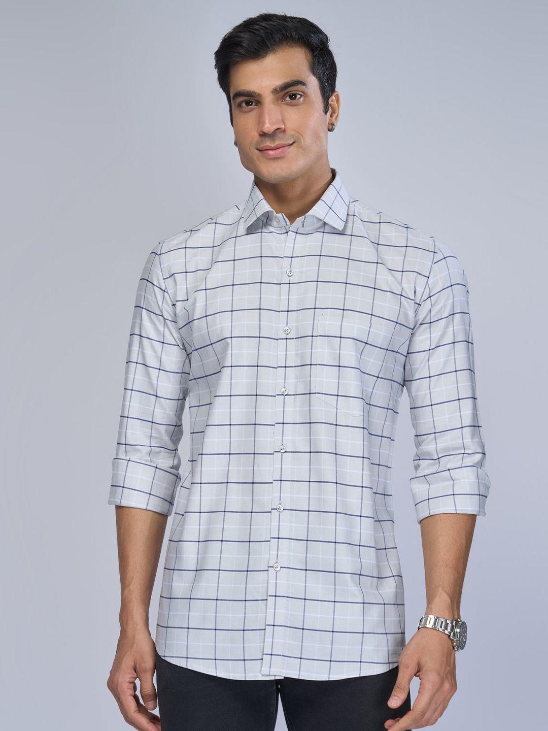 mark & albert men grey slim fit opaque checked casual shirt