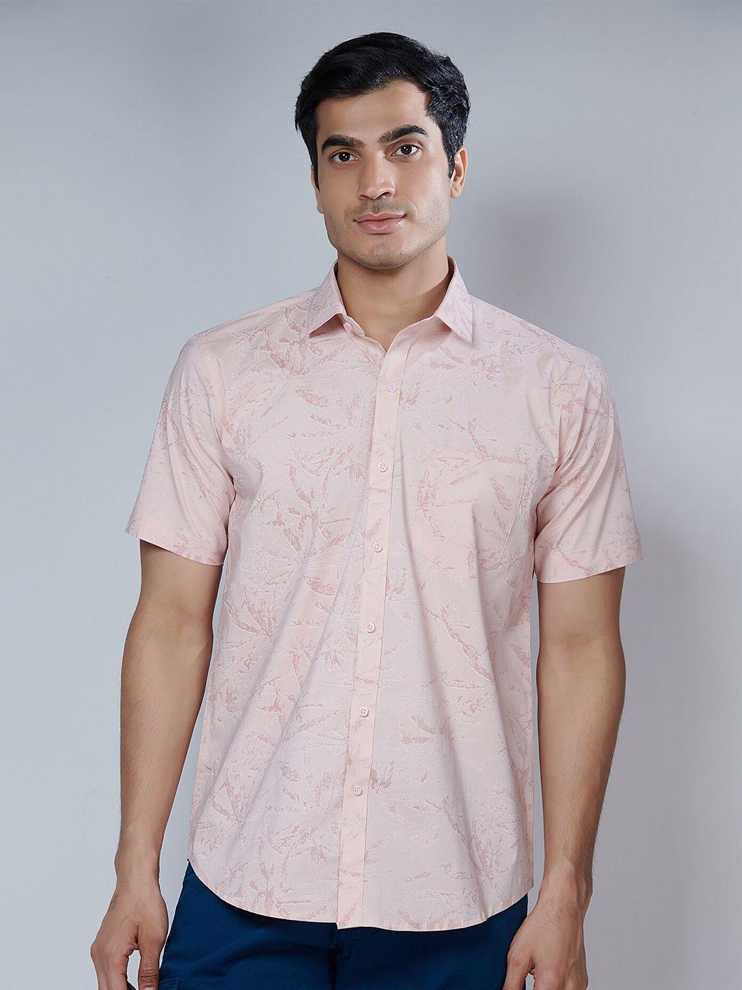 mark & albert men peach-coloured classic slim fit printed casual shirt