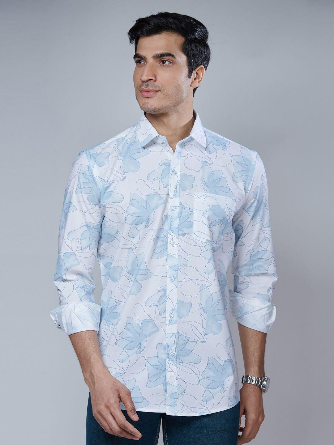 mark & albert men white classic slim fit floral printed casual shirt