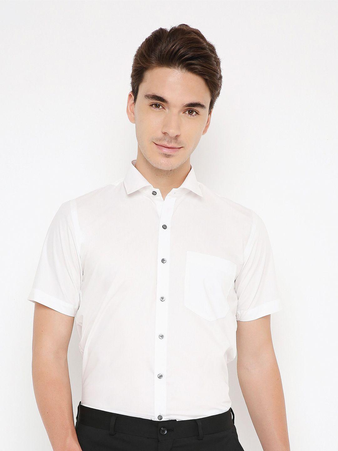 mark & albert men white classic tailored fit cotton half sleeve  casual shirt