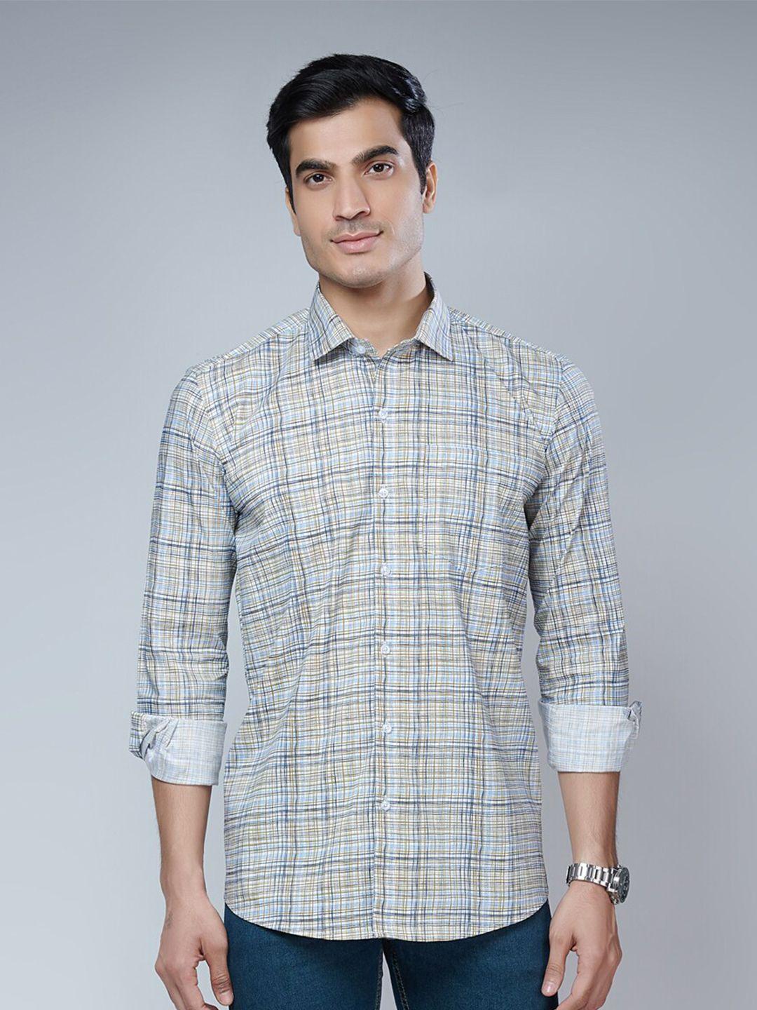 mark & albert men yellow classic slim fit checked cotton casual shirt