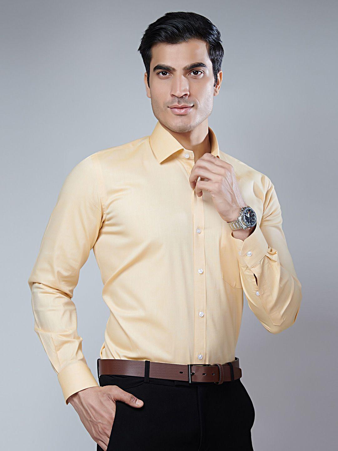 mark & albert men yellow classic slim fit cotton formal shirt