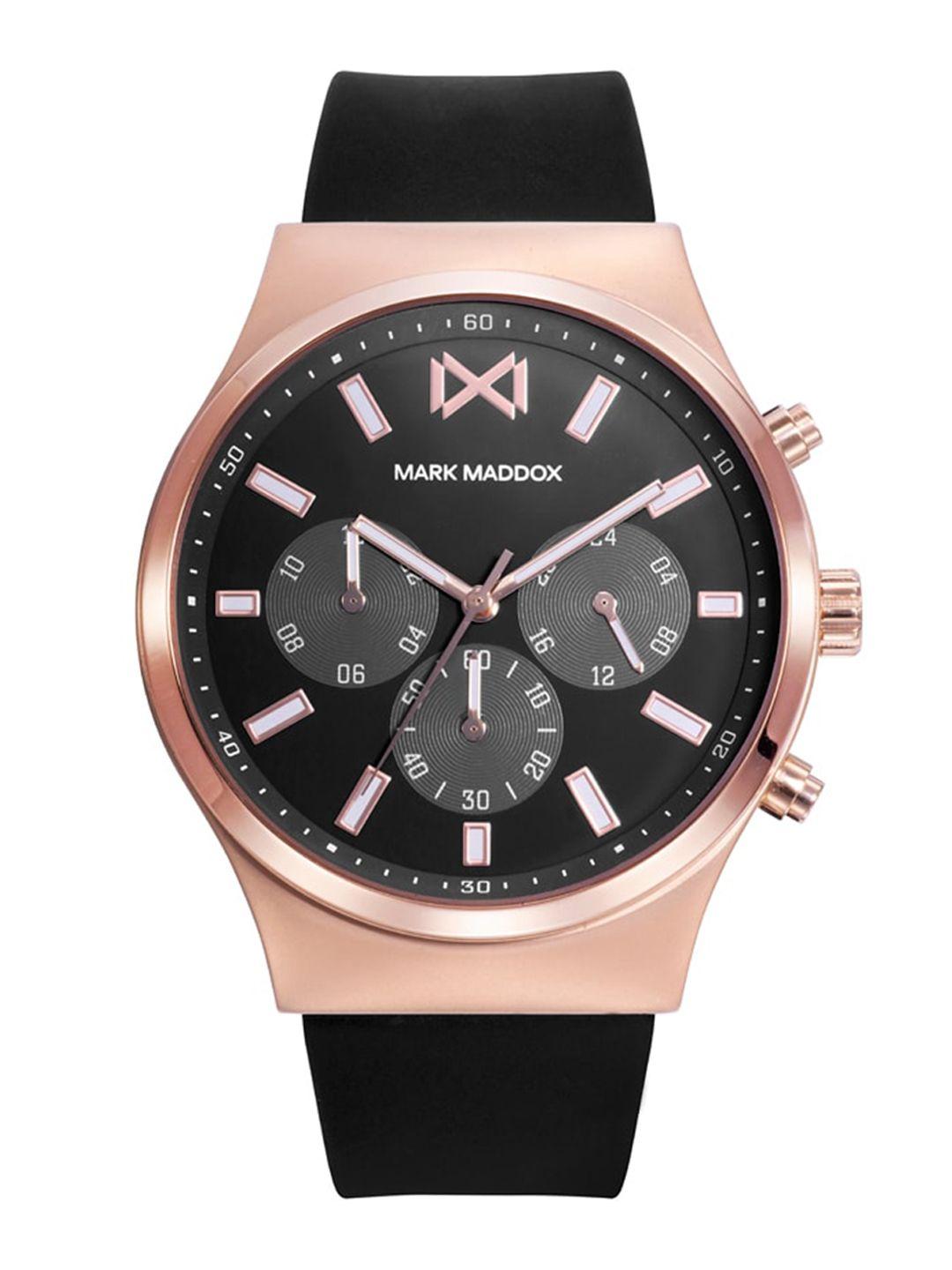 mark maddox men leather straps analogue watch hc0114-17