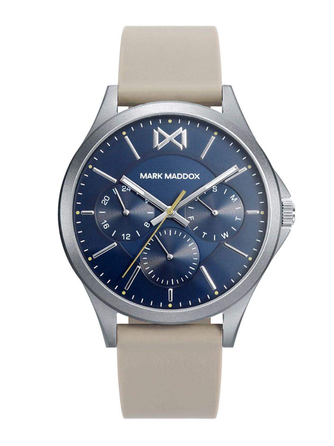 mark maddox men leather straps analogue watch hc7123-37