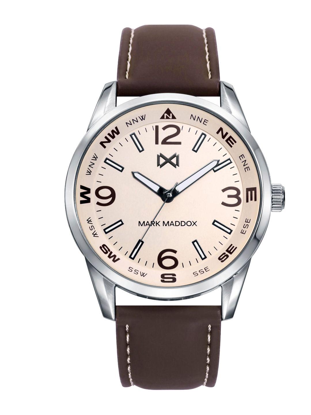 mark maddox men leather straps analogue watch