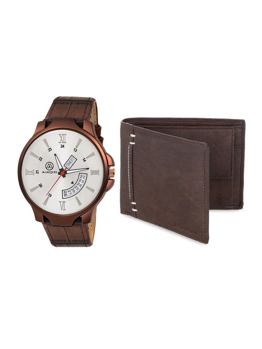 markques men brown watch and wallet combo accessory gift set
