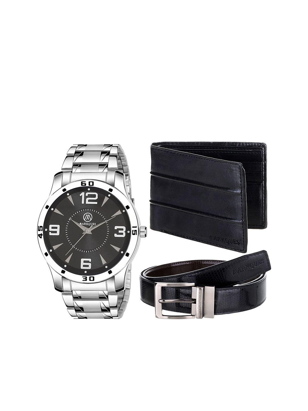 markques men black & silver-toned solid accessory gift set