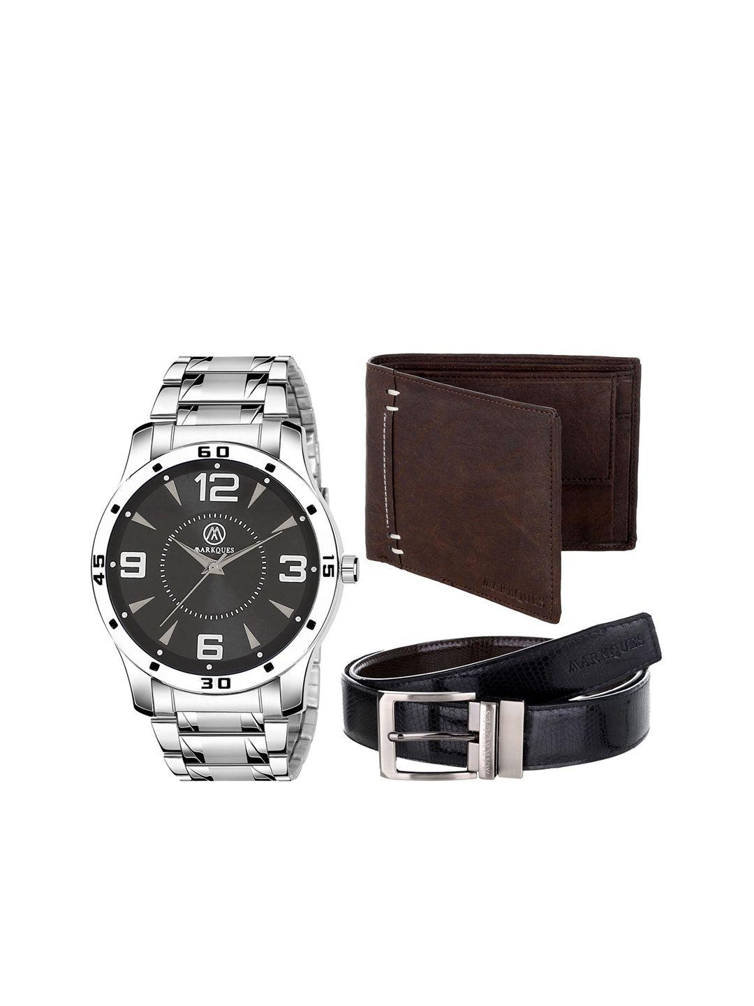 markques men black & silver-toned solid accessory gift set