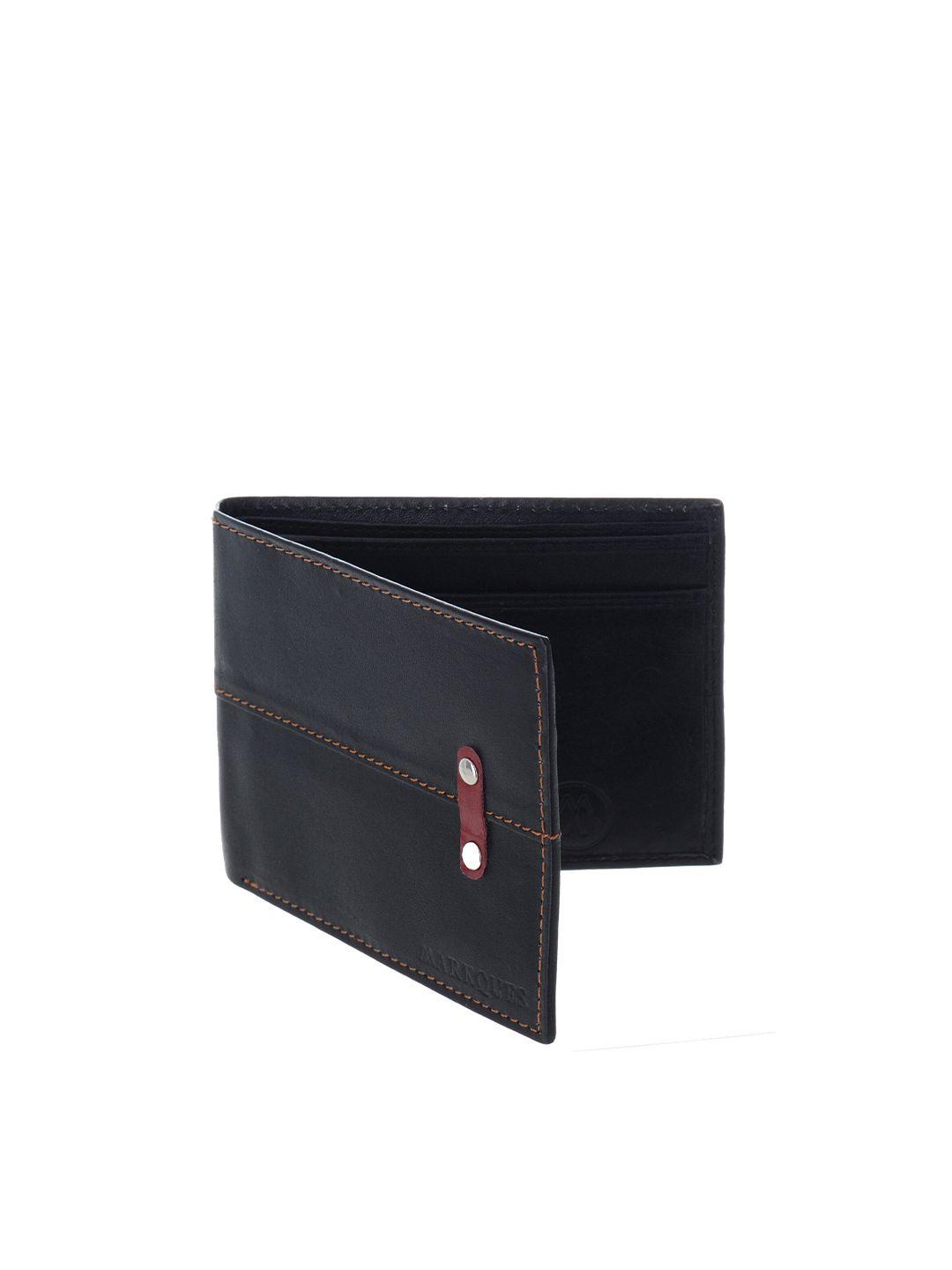 markques men black leather two fold wallet