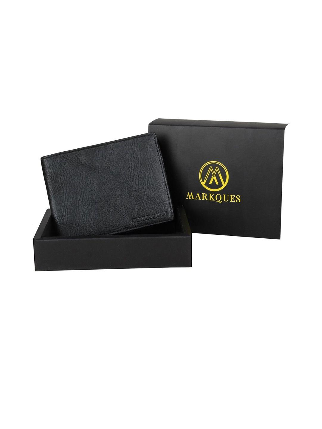 markques men black leather two fold wallet