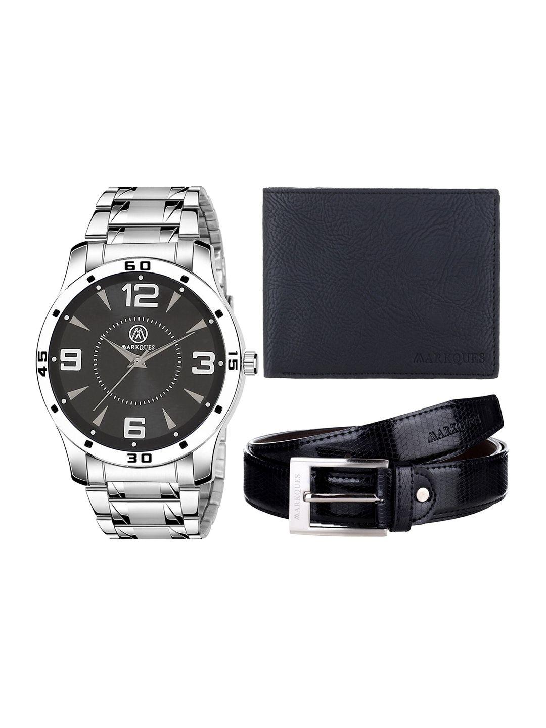 markques men black solid metal & leather accessory gift set bon-770109-cl-01-cl-01