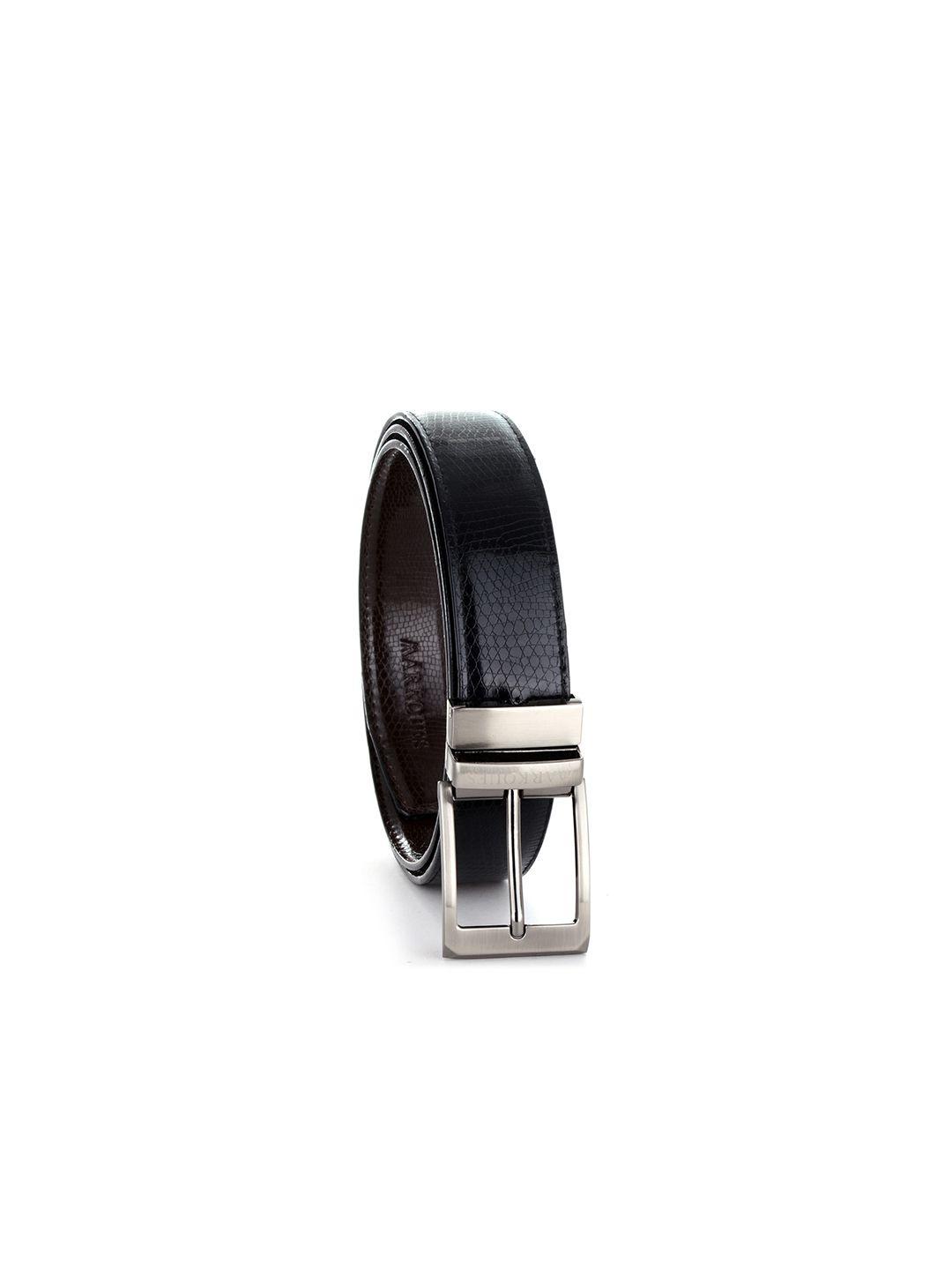 markques men black textured leather reversible belt