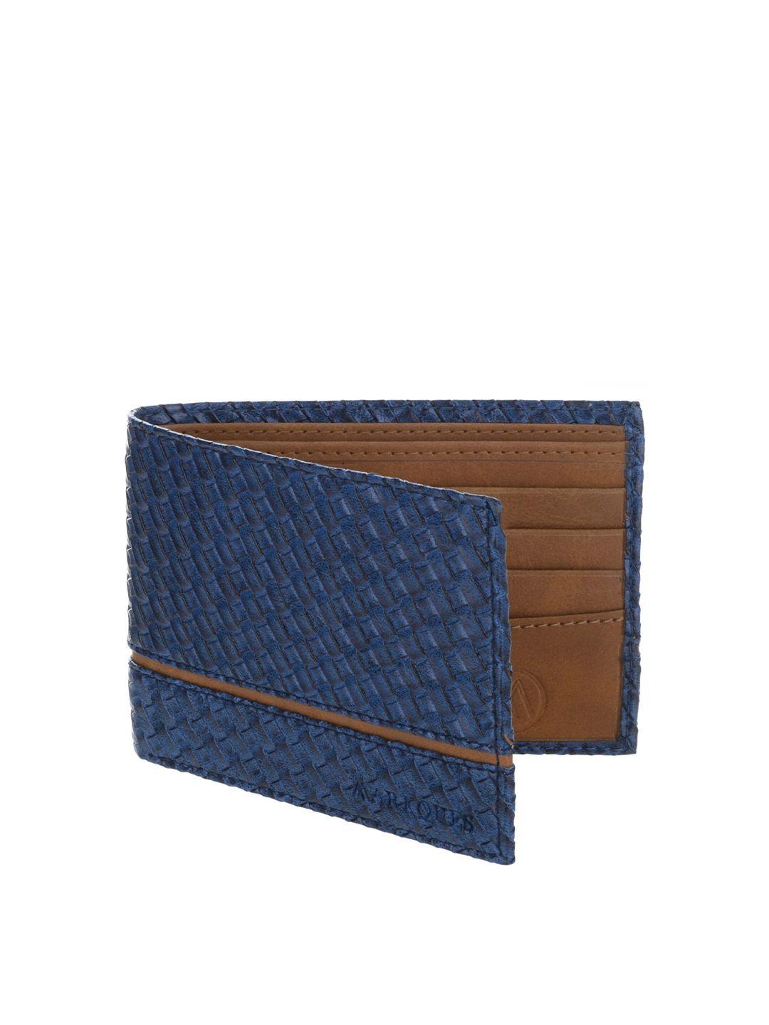 markques men blue & brown textured leather two fold wallet