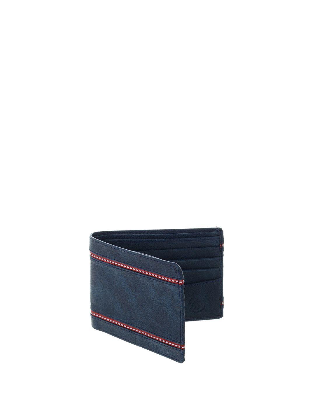 markques men blue leather two fold wallet with sim card holder