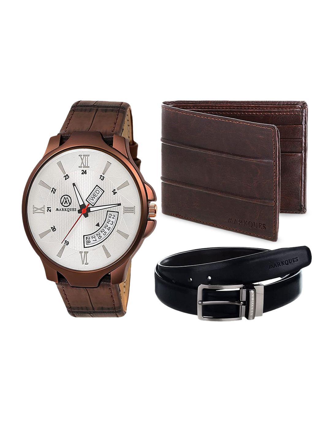 markques men brown 3 in 1 combo accessory gift set