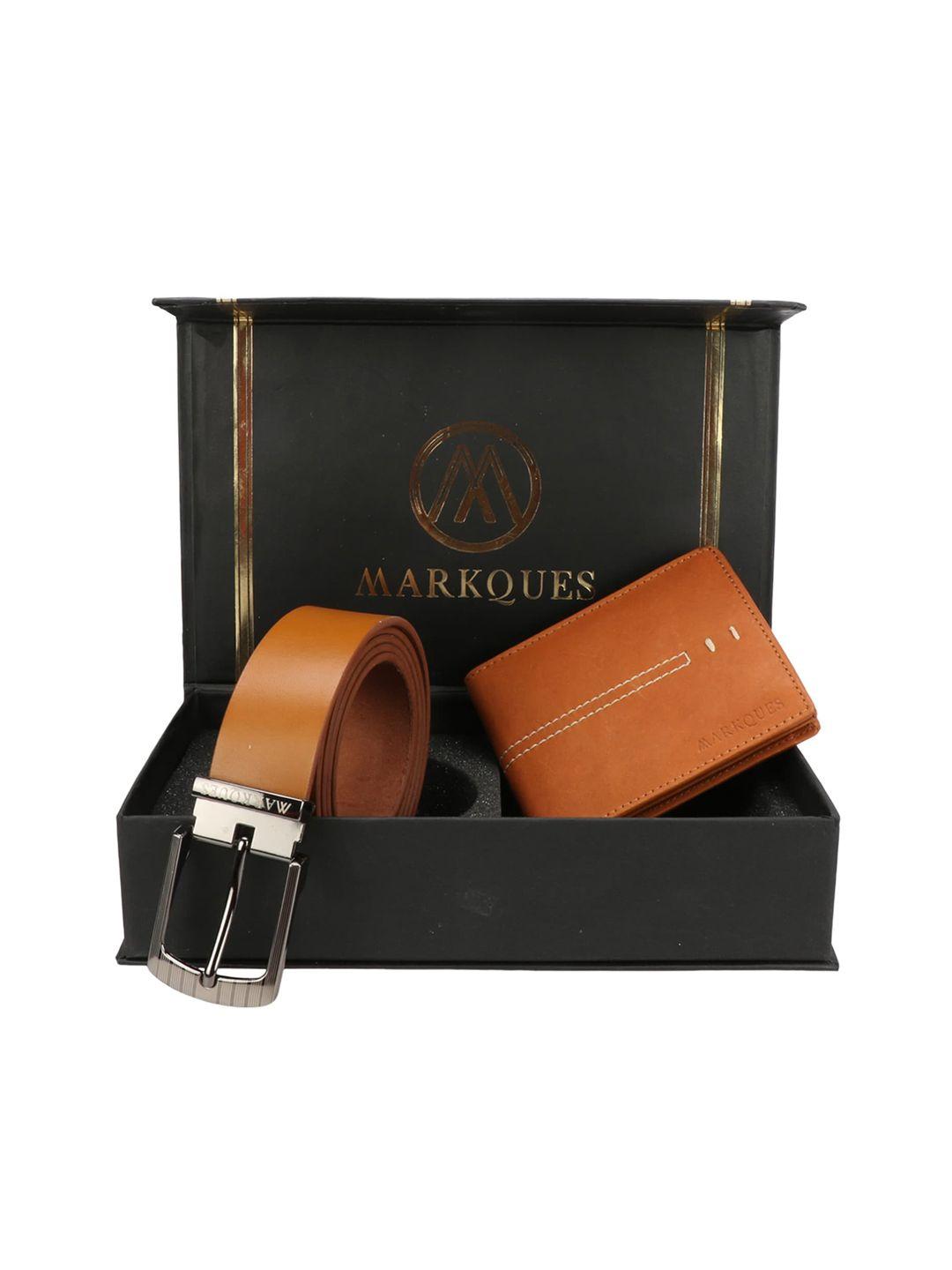 markques men brown leather  accessory gift set