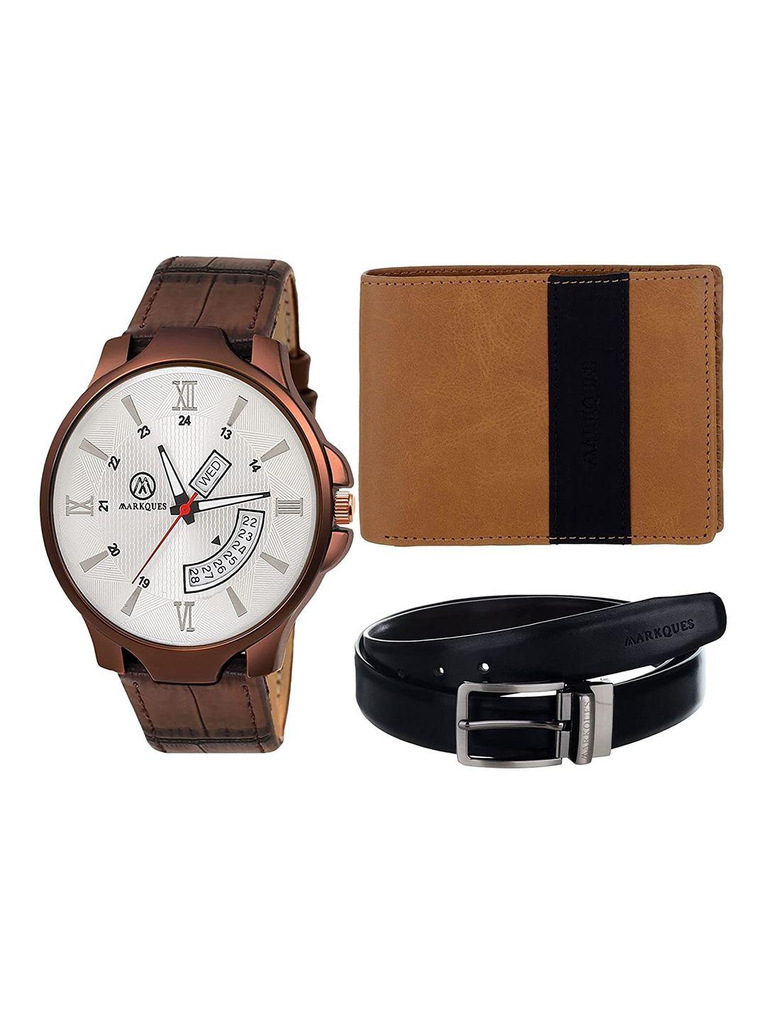 markques men brown leather accessory gift set