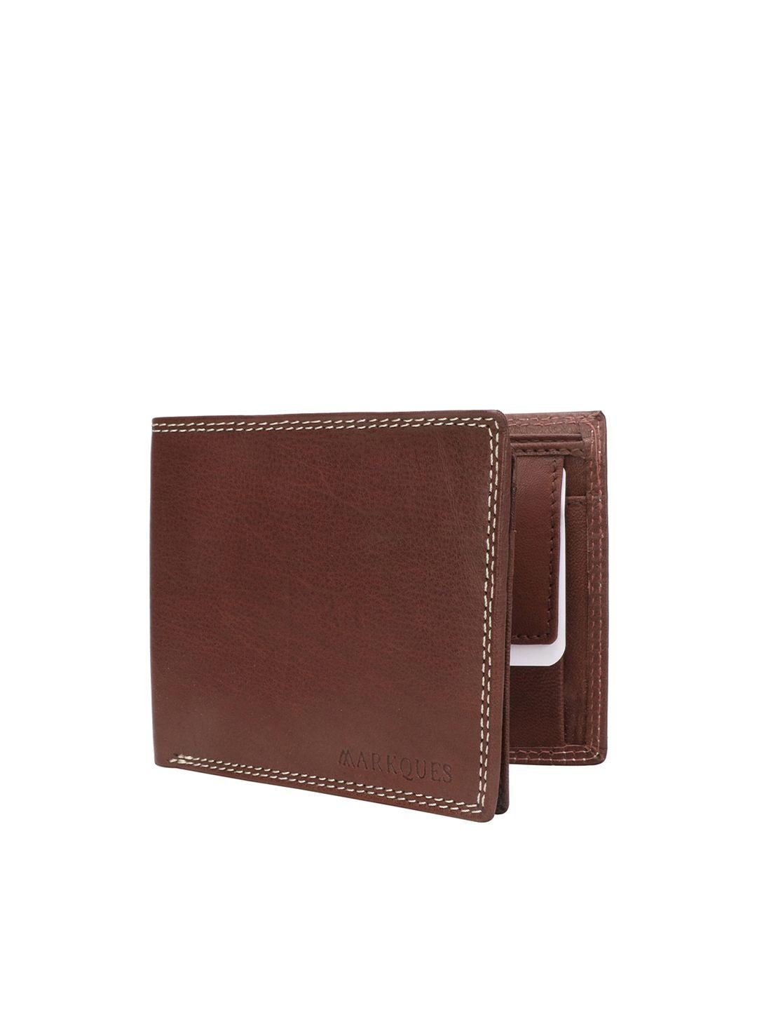 markques men brown leather two fold wallet