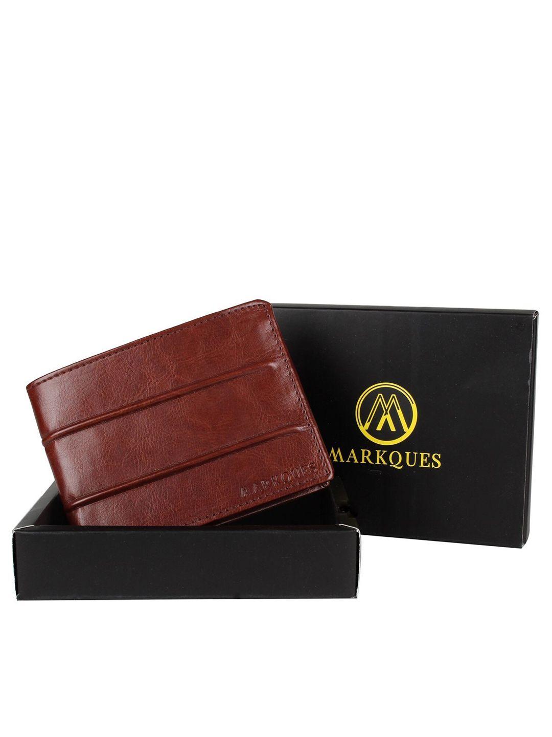 markques men brown leather two fold wallet