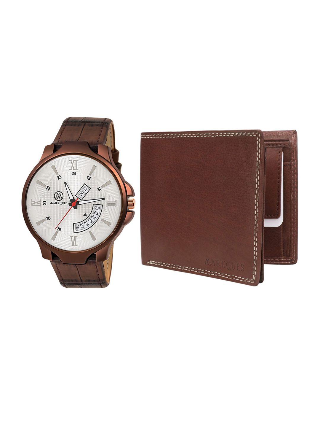 markques men brown solid accessory gift set