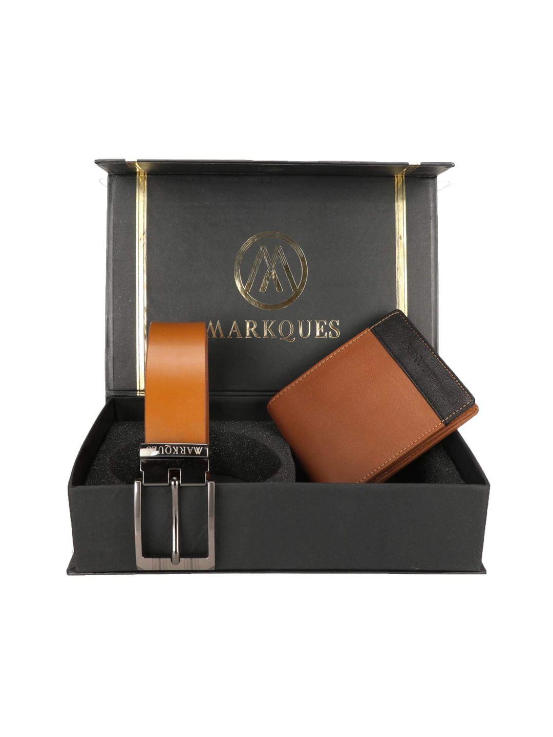 markques men brown solid accessory gift set