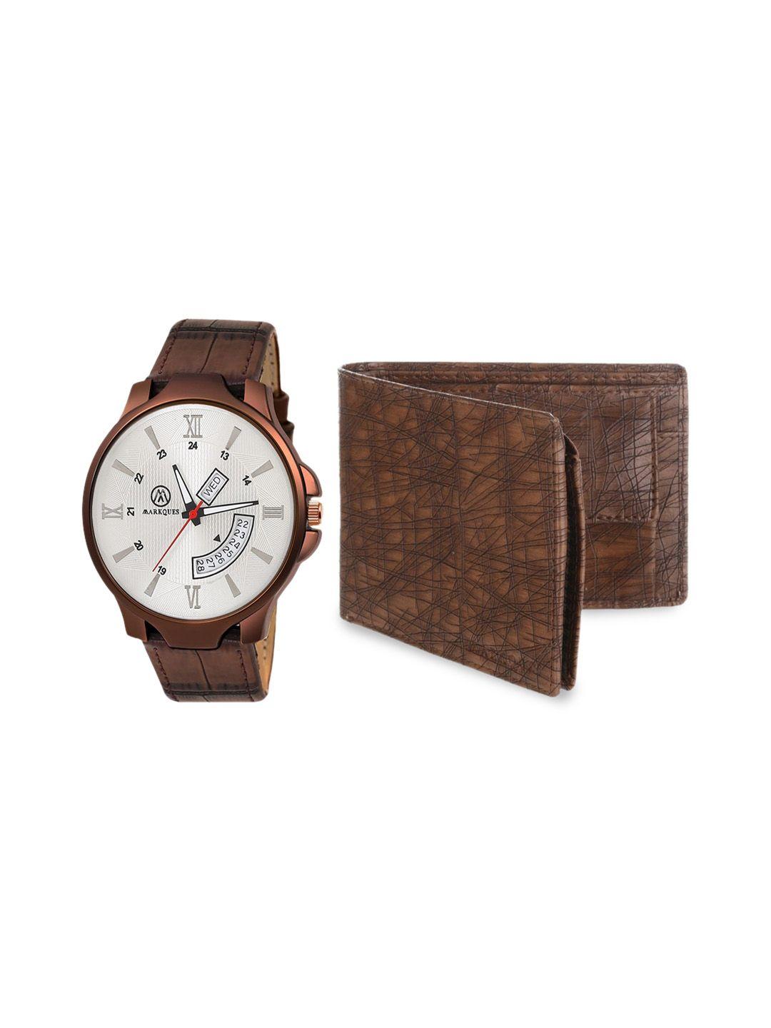 markques men brown watch and wallet combo accessory gift set