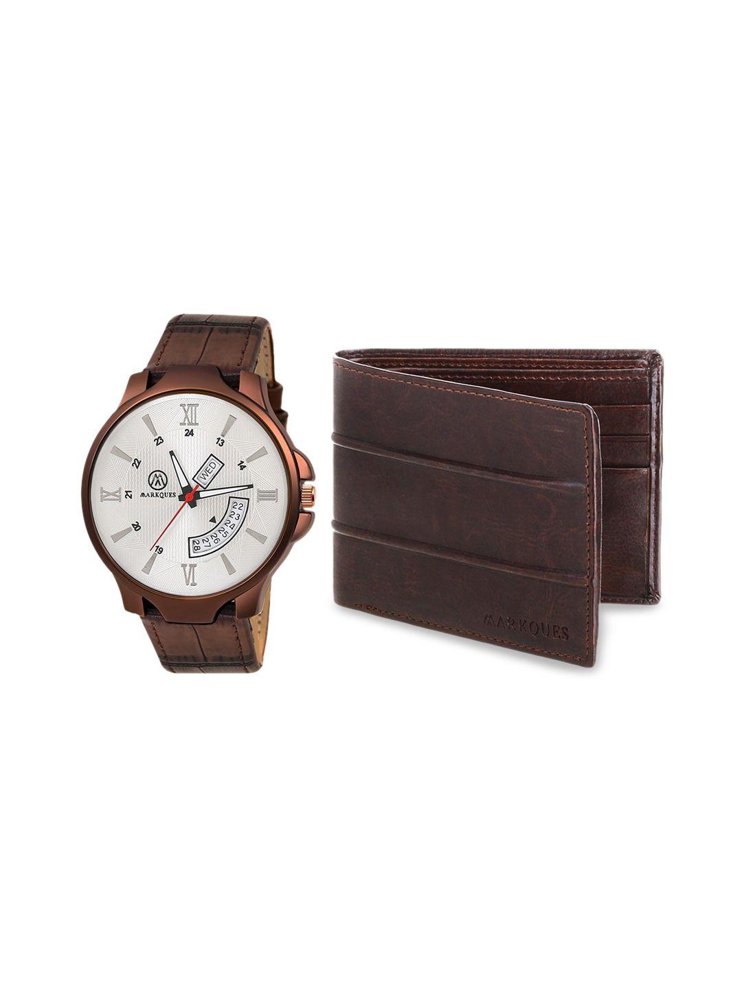 markques men brown watch and wallet combo accessory gift set