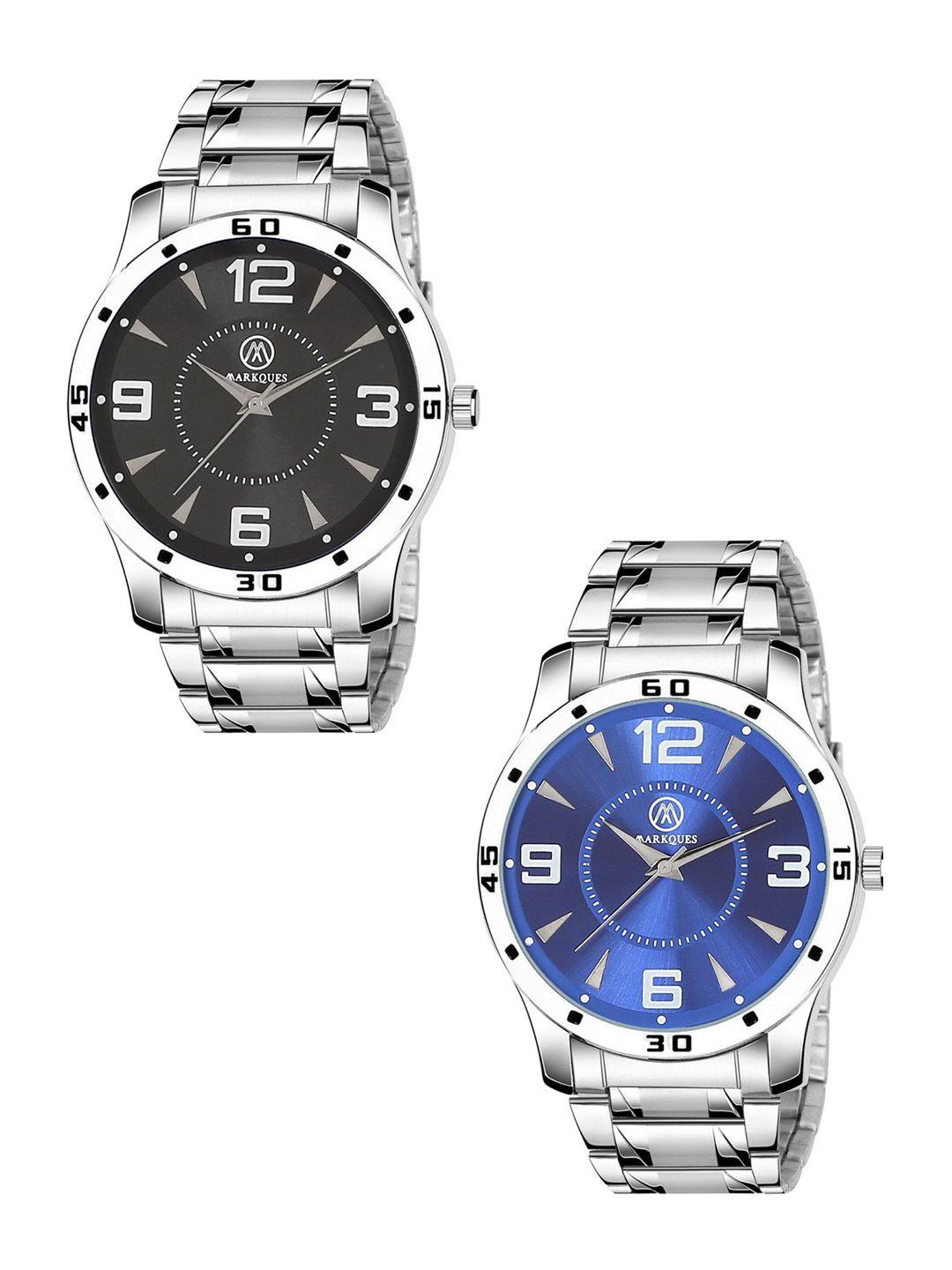 markques men pack of 2 dial & stainless steel bracelet strap analogue watch bon-77-01-05