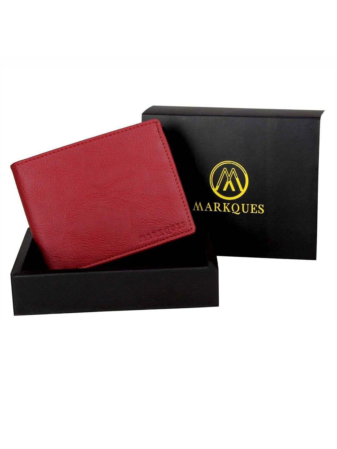 markques men red leather two fold wallet with sim card holder