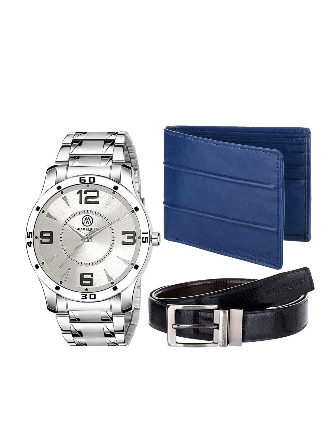 markques set of 3 men's watch, wallet and belt festival combo gift set