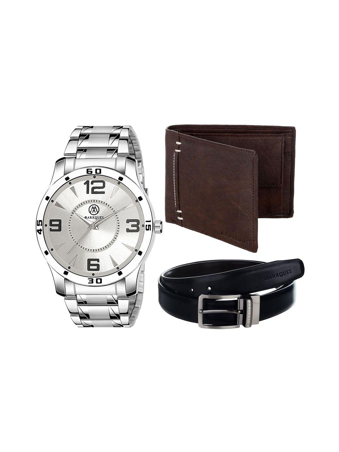 markques set of 3 men's watch, wallet and belt festival combo gift set