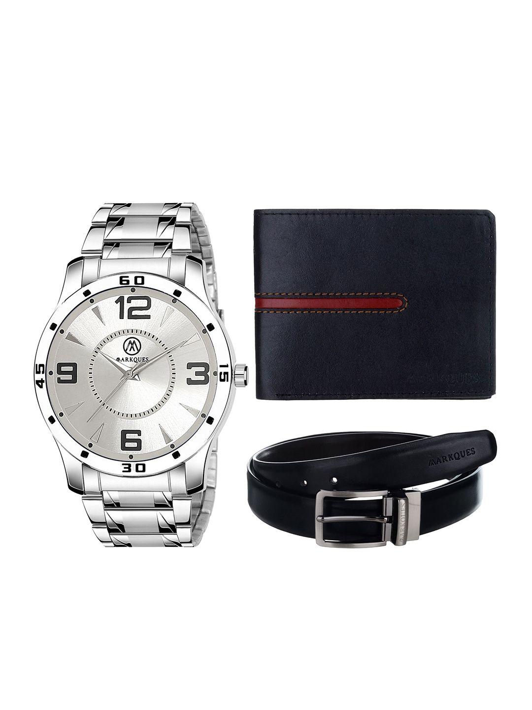 markques set of 3 men's watch, wallet and belt festival combo gift set