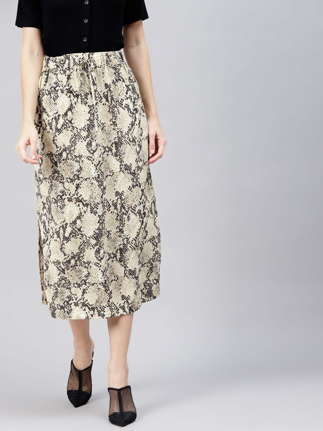 marks & spencer beige & black animal print skirt