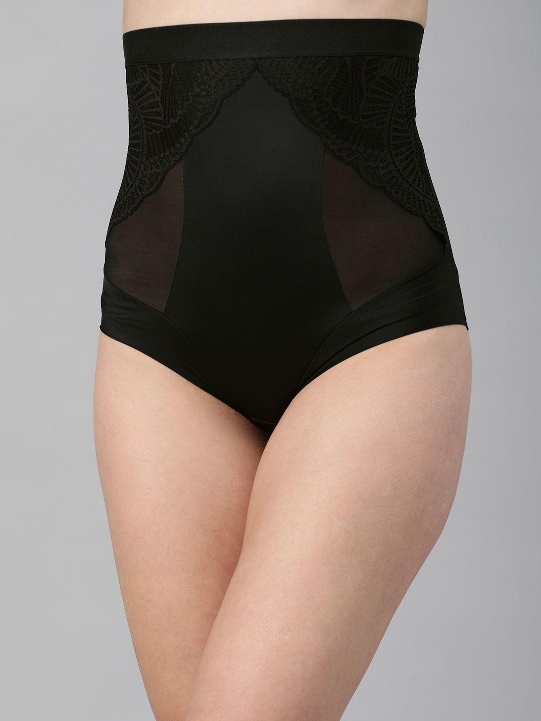 marks & spencer black self-design lace tummy shaper briefs