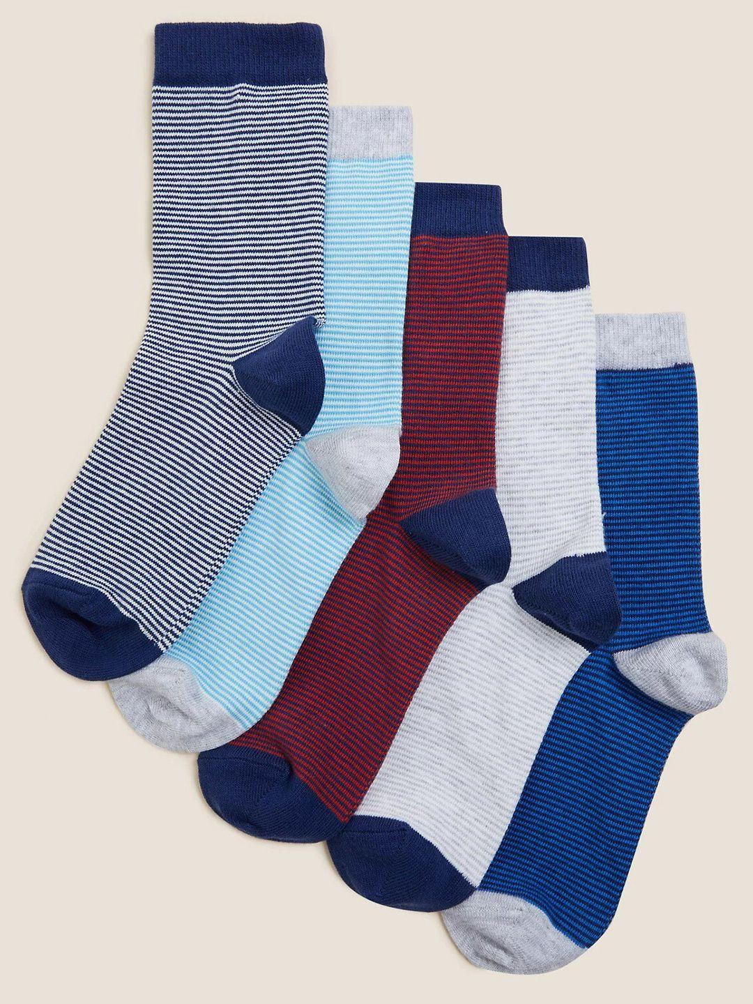 marks & spencer boys  pack of 5 striped calf-length socks
