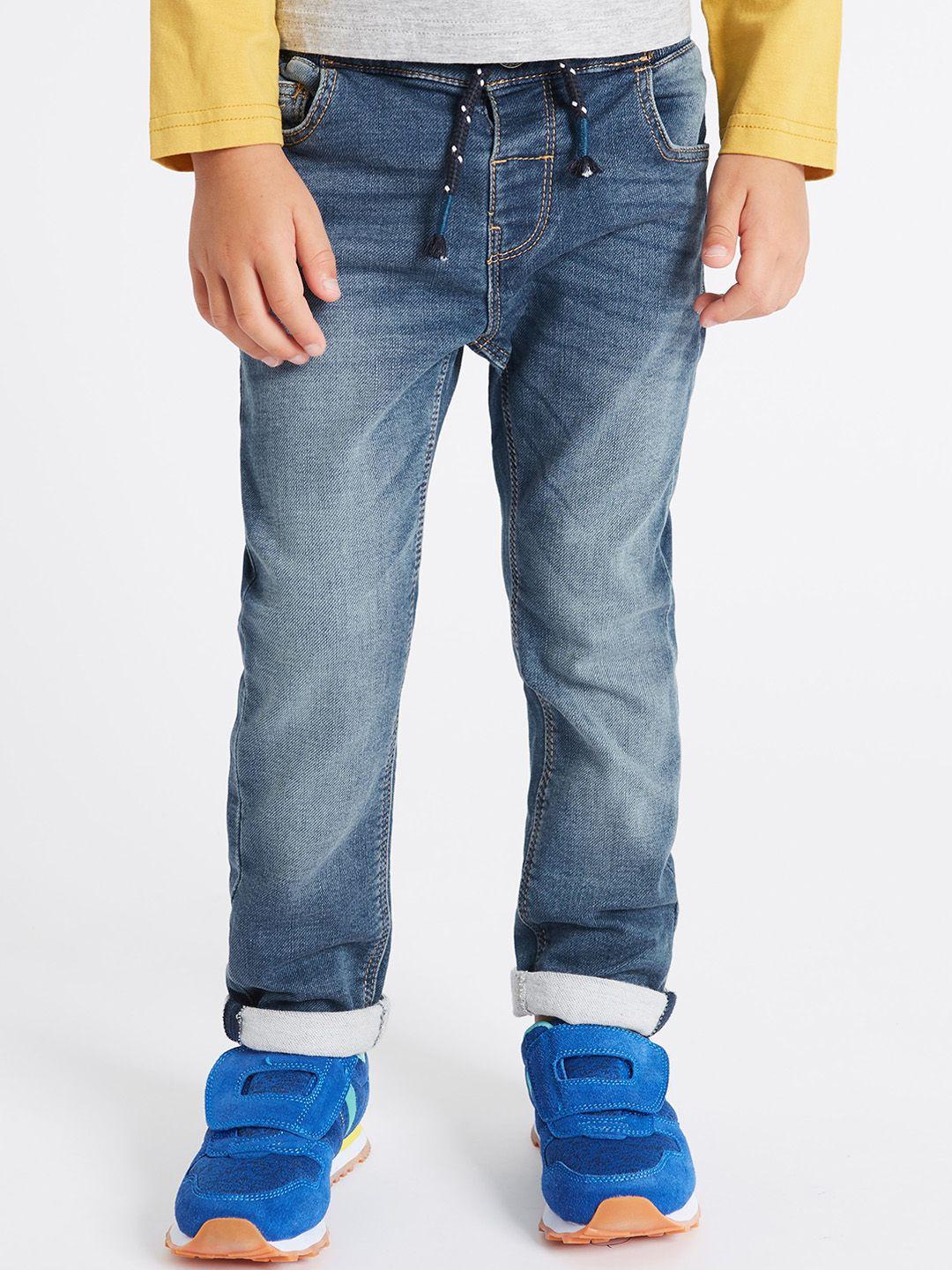 marks & spencer boys blue regular fit mid-rise clean look stretchable jeans
