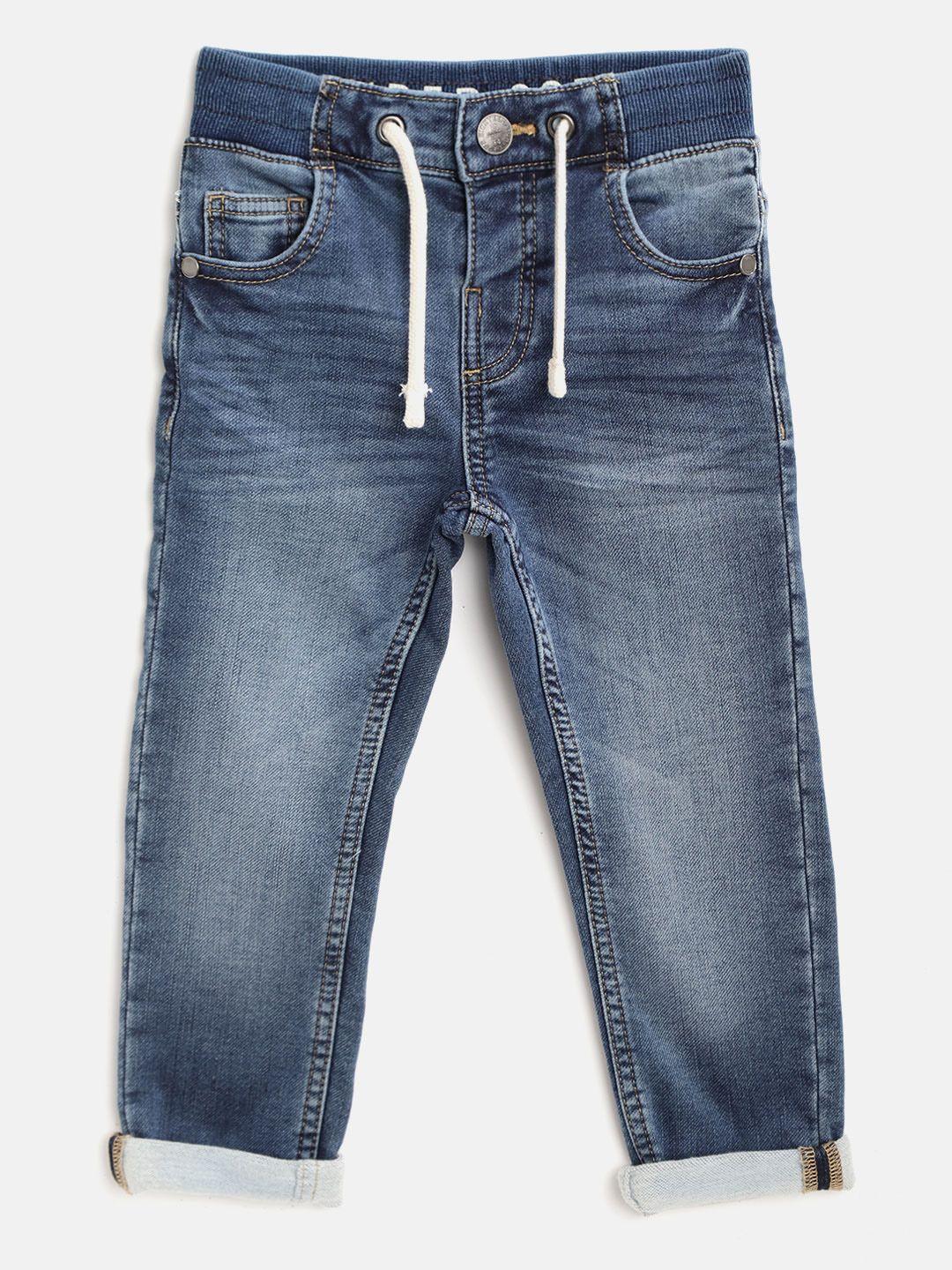marks & spencer boys blue regular fit mid-rise clean look sustainable stretchable jeans