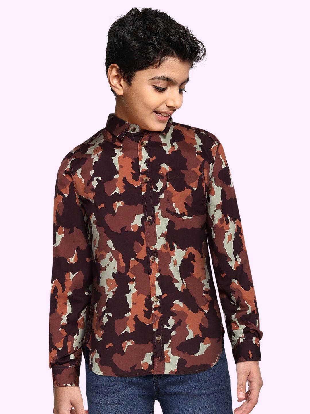 marks & spencer boys burgundy opaque printed casual shirt