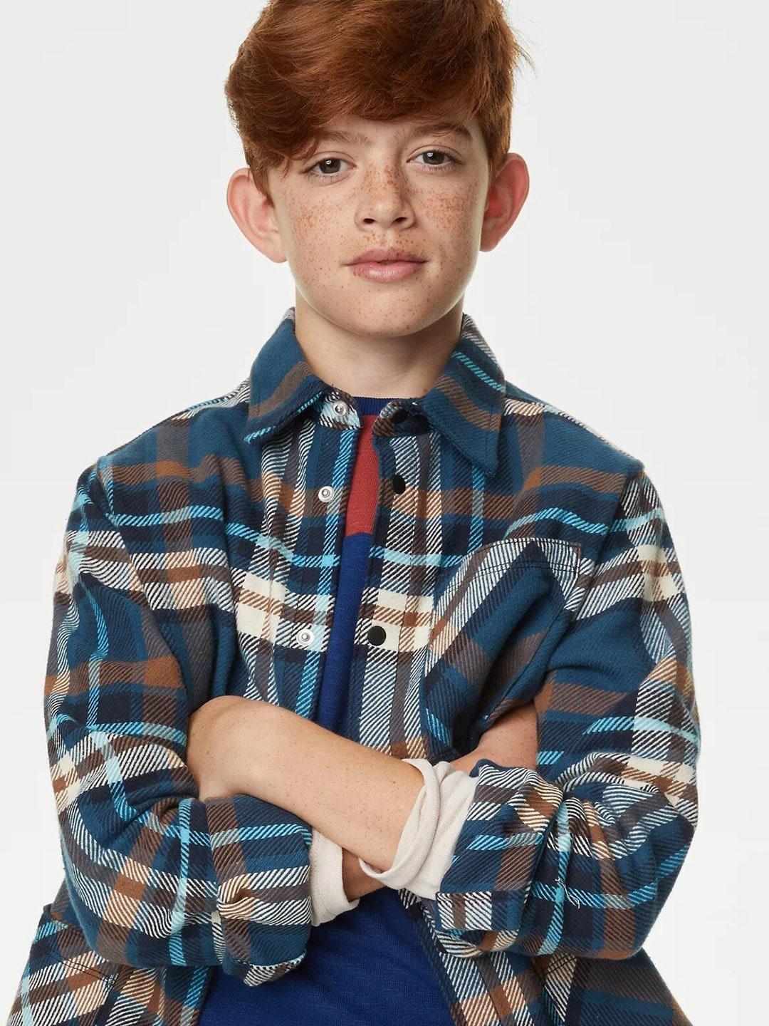 marks & spencer boys checked pure cotton tailored shacket